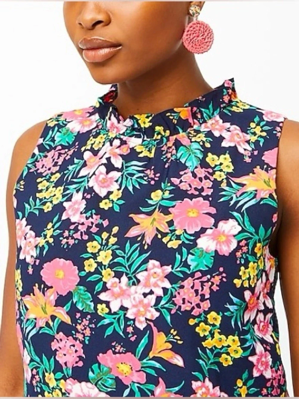 J. Crew Cottagecore Floral Print Mock-Neck Ruffle Sleeveless Top Size L NWT